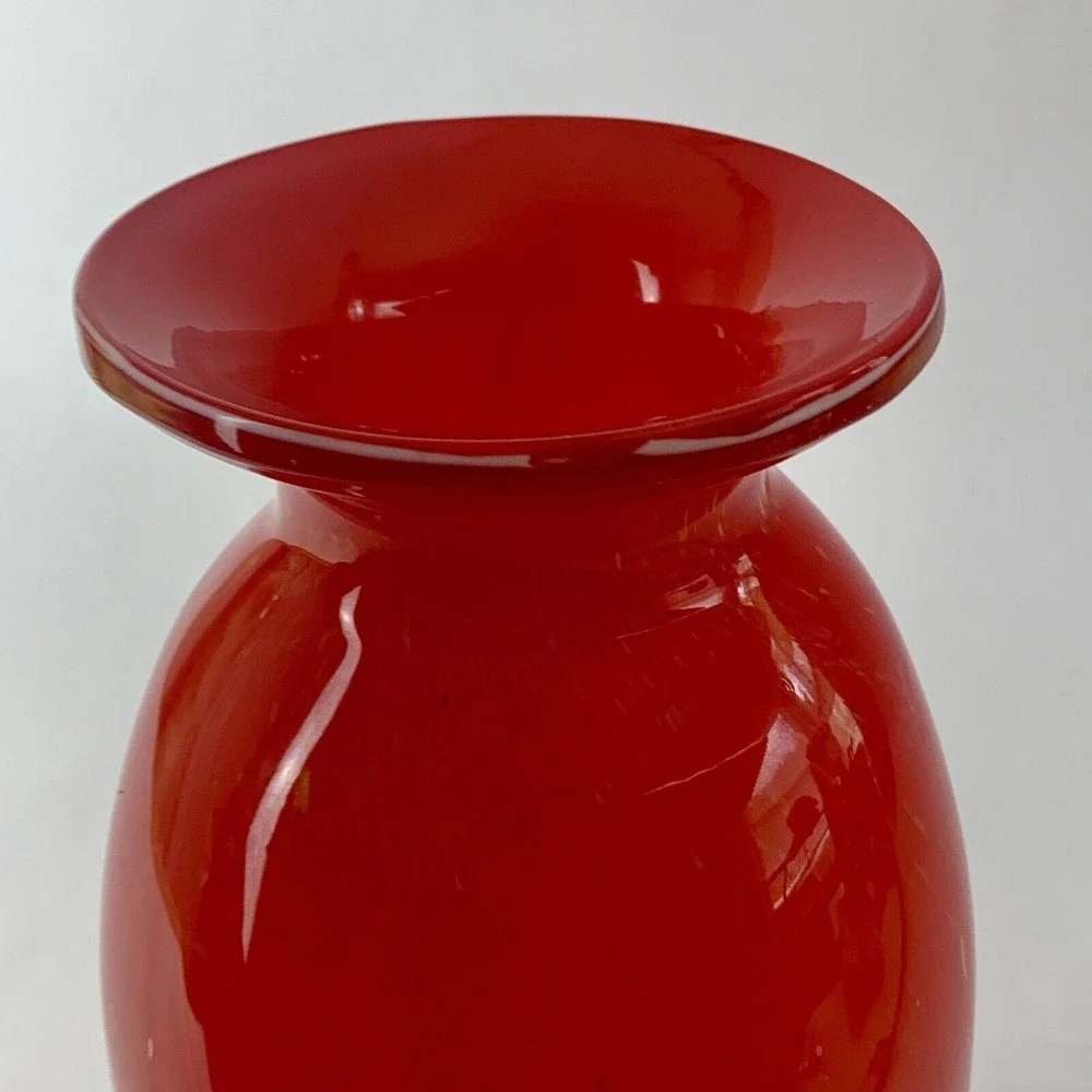 Large Glass Vase Red Gold Fleck Handmade Holiday Christmas Decor Gift Modern